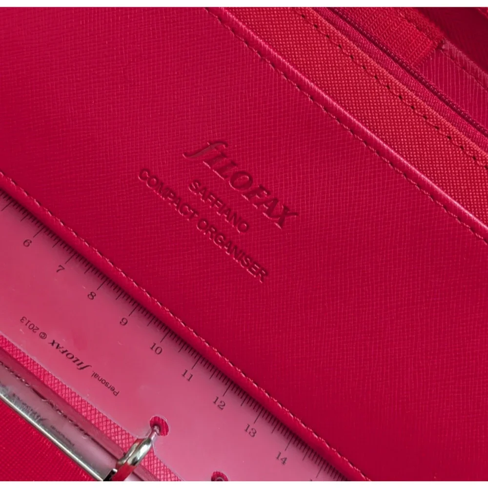 Filofax Red Saffiano Personal Compact Zip Organizer Leather Cash Budgeting